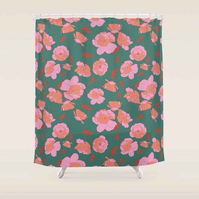 English Roses In Pink And Green Shower Curtain