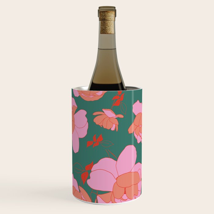 English Roses In Pink And Green Wine Chiller