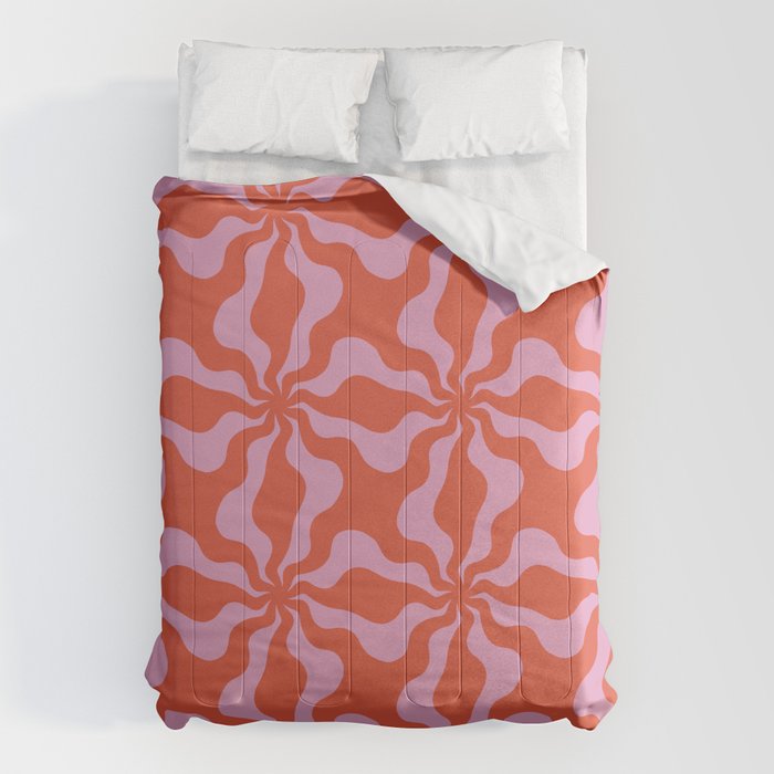 Retro Orange Pink Abstract 70s Pattern Comforter