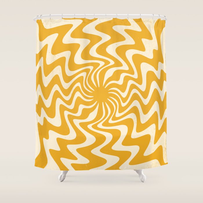 Retro 70s Swirl Spiral Banana Yellow Groovie Shower Curtain