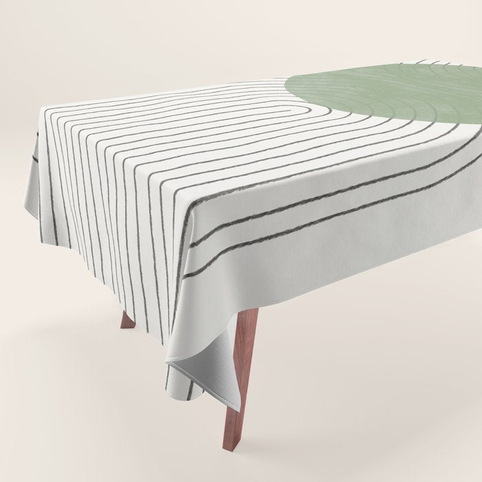 Mid Century Green Moon Shape  Tablecloth