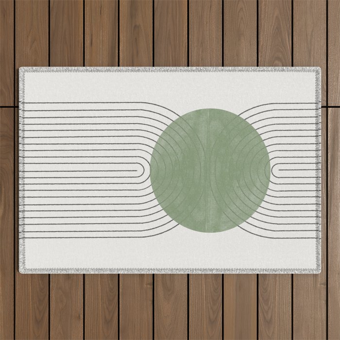 Mid Century Green Moon Shape  Outdoor Rug