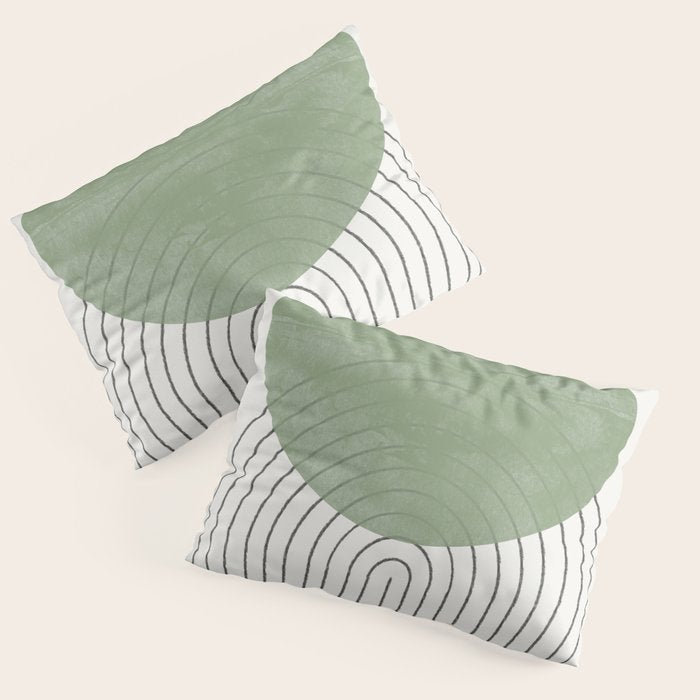 Mid Century Green Moon Shape  Pillow Sham