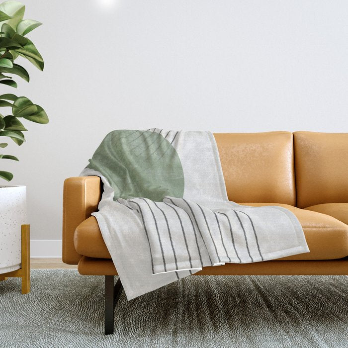 Mid Century Green Moon Shape  Throw Blanket