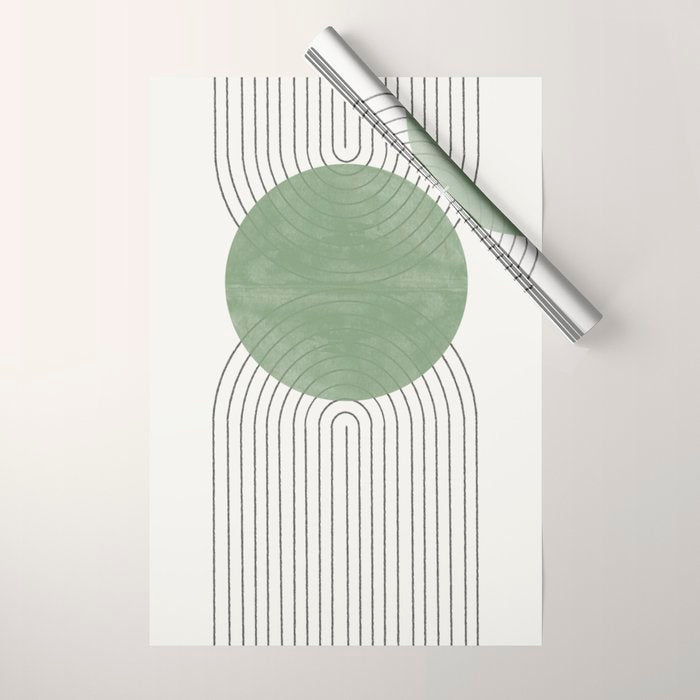Mid Century Green Moon Shape  Wrapping Paper