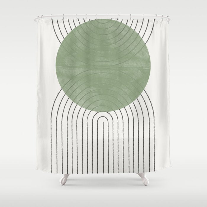 Mid Century Green Moon Shape Shower Curtain