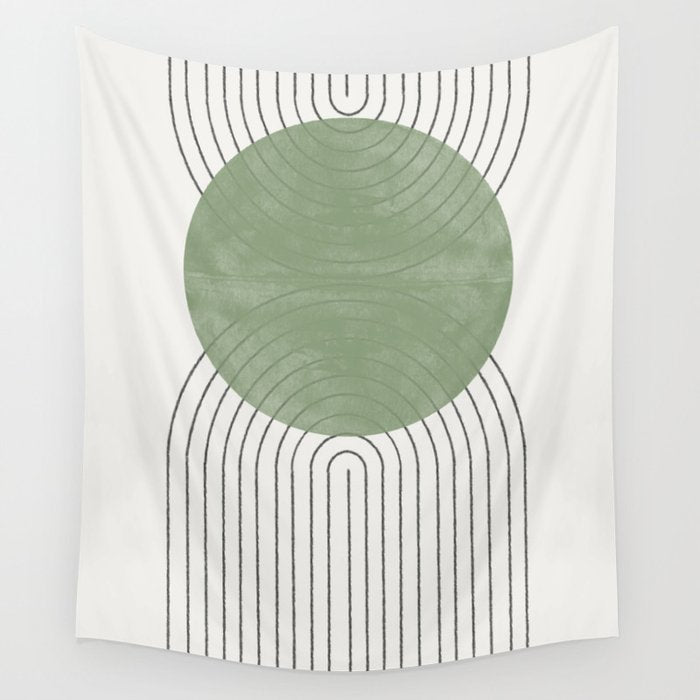 Mid Century Green Moon Shape  Wall Tapestry