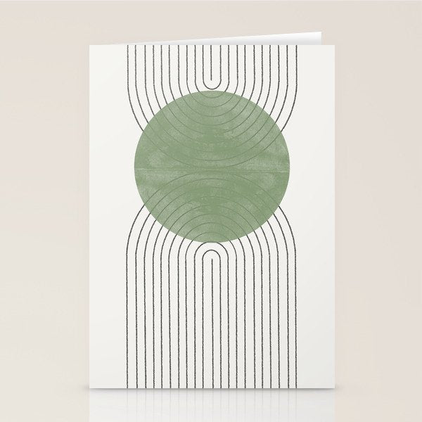 Mid Century Green Moon Shape  Stationery Card