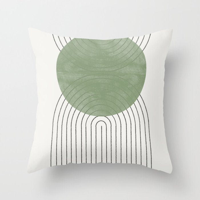 Mid Century Green Moon Shape  Throw Pillow