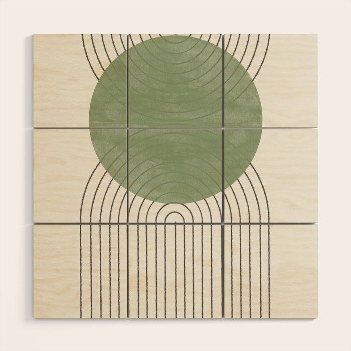 Mid Century Green Moon Shape  Wood Wall Art