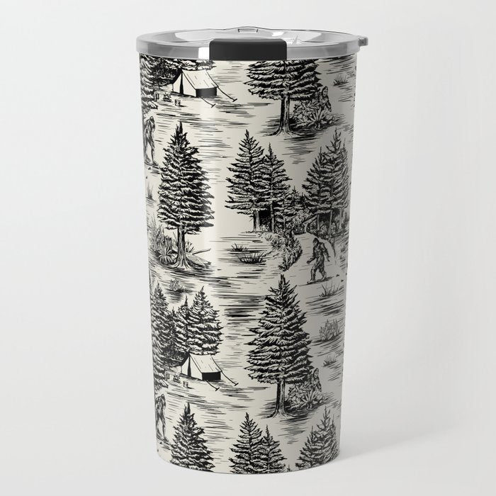 Bigfoot / Sasquatch Toile De Jouy In Black Travel Mug