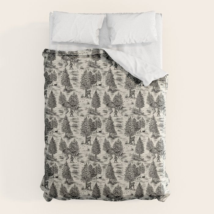 Bigfoot / Sasquatch Toile De Jouy In Black Duvet Cover