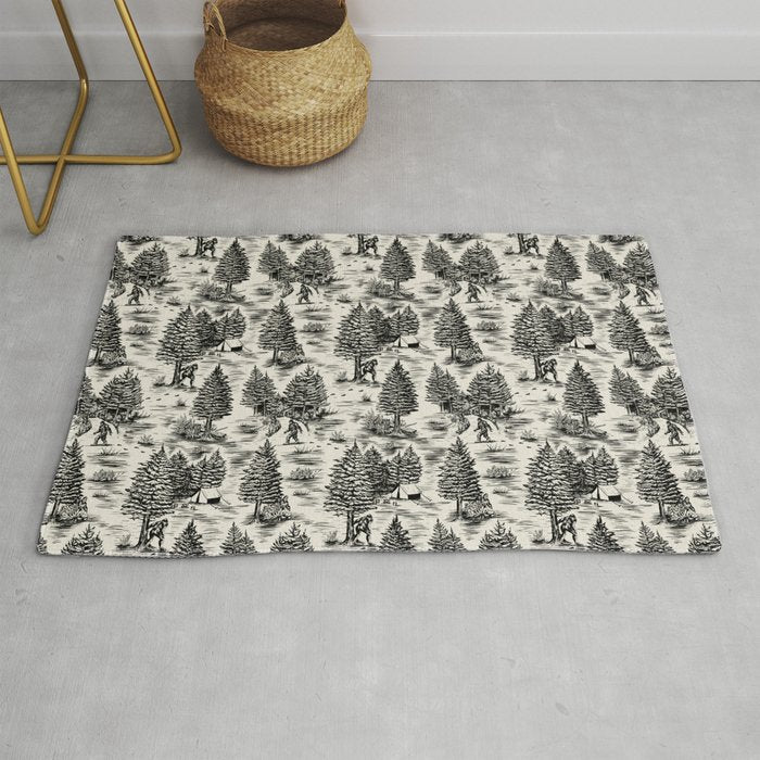 Bigfoot / Sasquatch Toile De Jouy In Black Rug