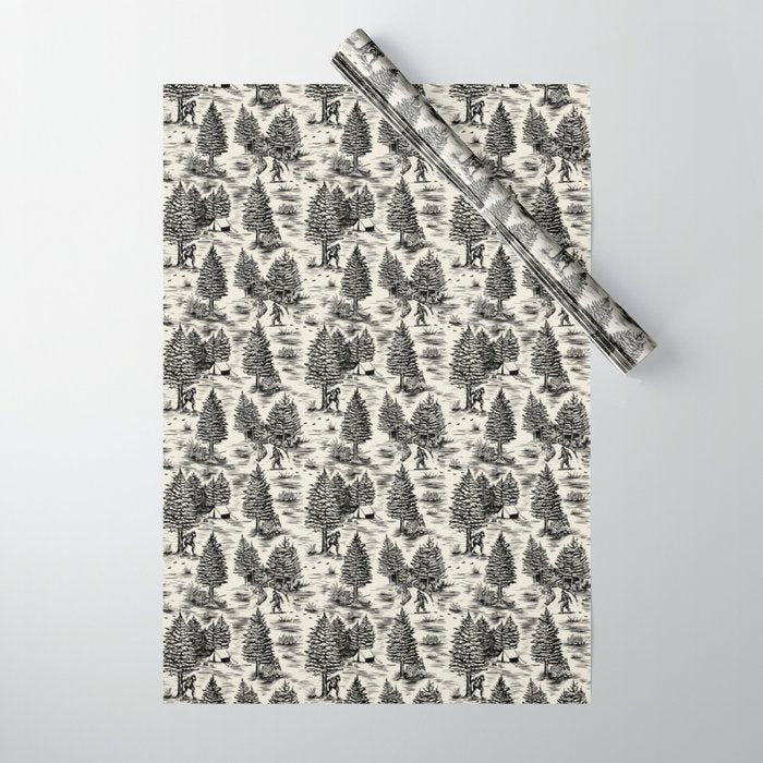 Bigfoot / Sasquatch Toile De Jouy In Black Wrapping Paper