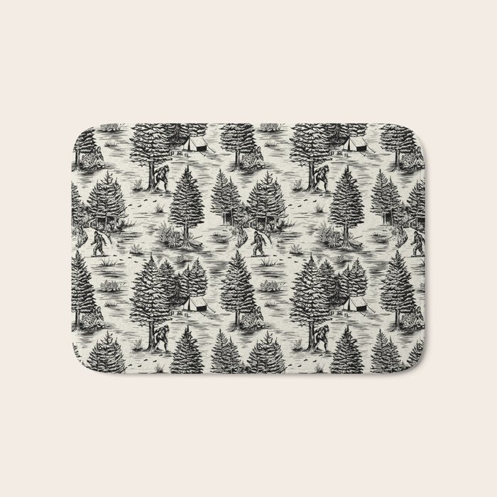 Bigfoot / Sasquatch Toile De Jouy In Black Bath Mat