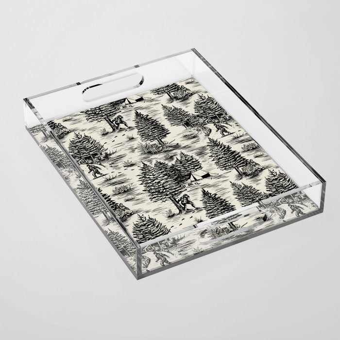 Bigfoot / Sasquatch Toile De Jouy In Black Acrylic Tray