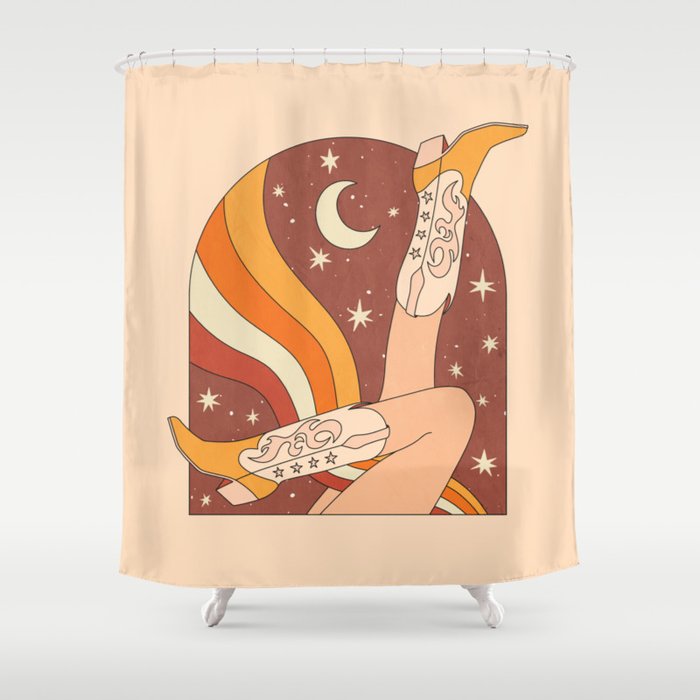 Neutral 70s Western Boots Shower Curtain