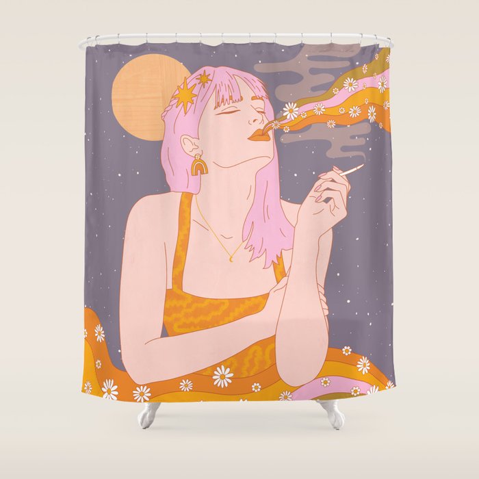 Woman Smoking Daisy Flowers Shower Curtain