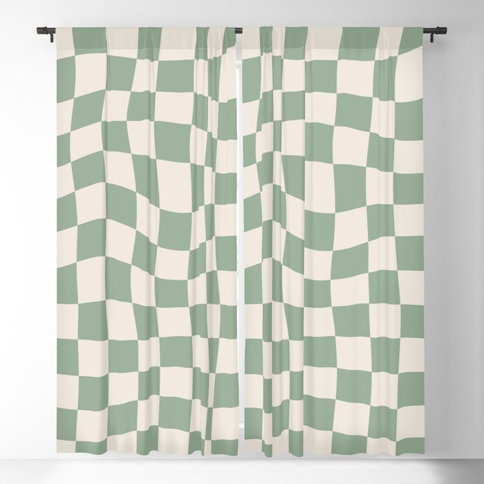 Sage Green Wavy Checkered Pattern Window Curtain