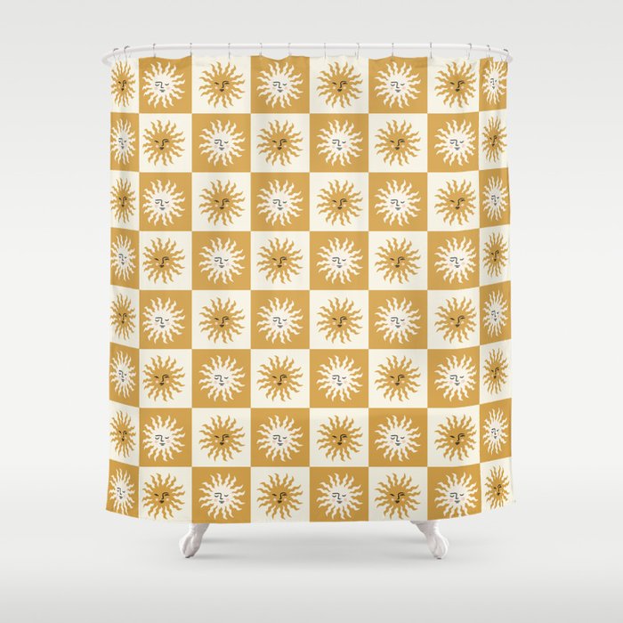 Vintage Checkered Sunshine Shower Curtain