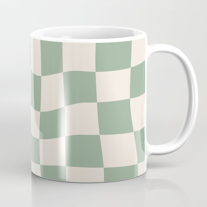 Sage Green Wavy Checkered Pattern Coffee Mug