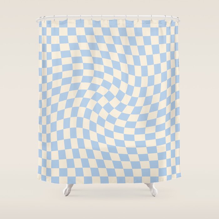 Check - Baby Blue Twist Checkerboard Print Shower Curtain