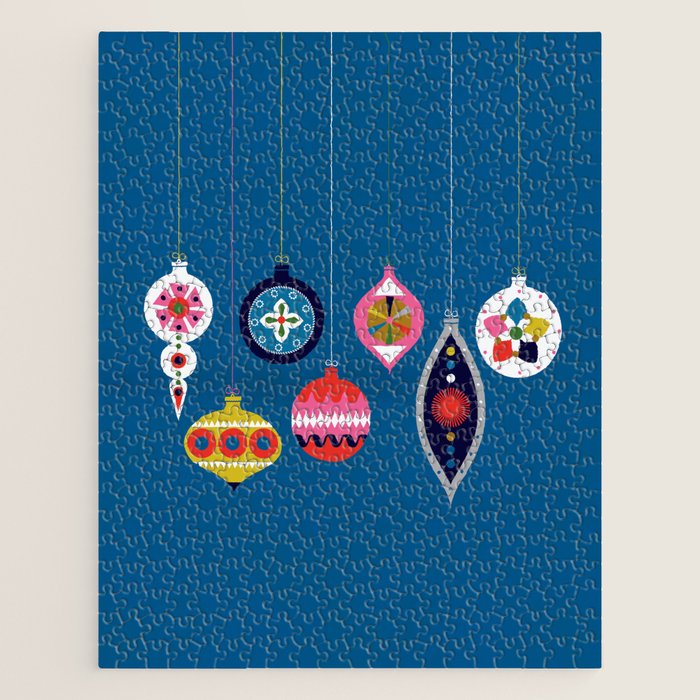 Retro Christmas Baubles On A Dark Background Jigsaw Puzzle