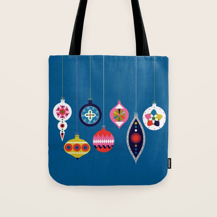 Retro Christmas Baubles On A Dark Background Tote Bag