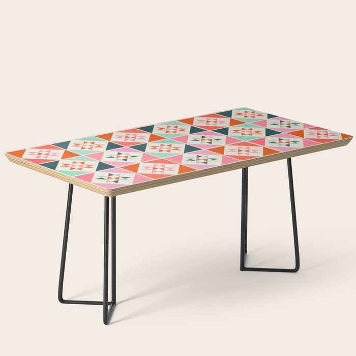 Festive Quilt Pattern In Pink, Red And Green Coffee Table