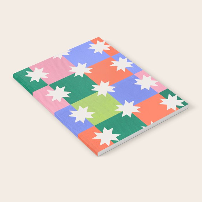 Checkered Holiday Pattern With Stars Notebook