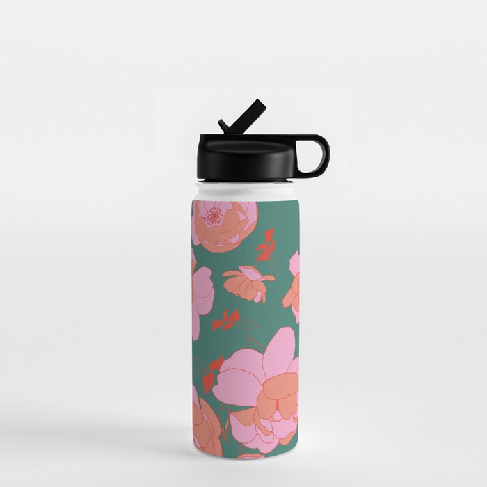 English Roses In Pink And Green Water Bottle