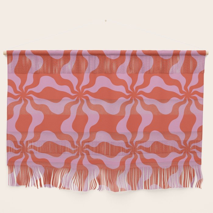 Retro Orange Pink Abstract 70s Pattern Wall Hanging
