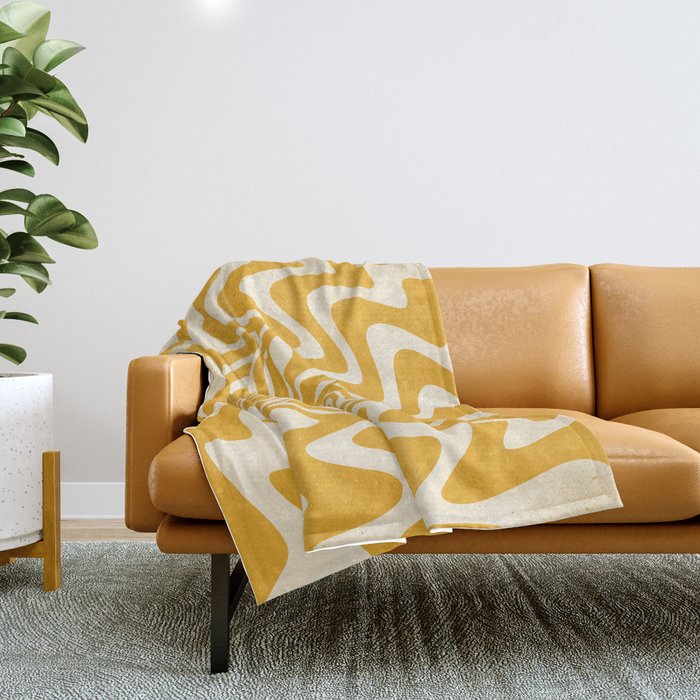 Retro 70s Swirl Spiral Banana Yellow Groovie  Throw Blanket