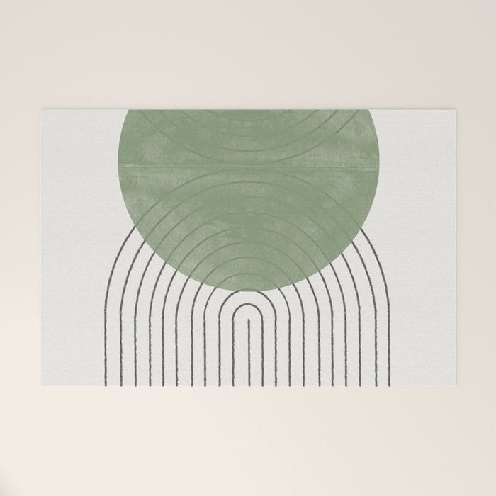 Mid Century Green Moon Shape  Welcome Mat