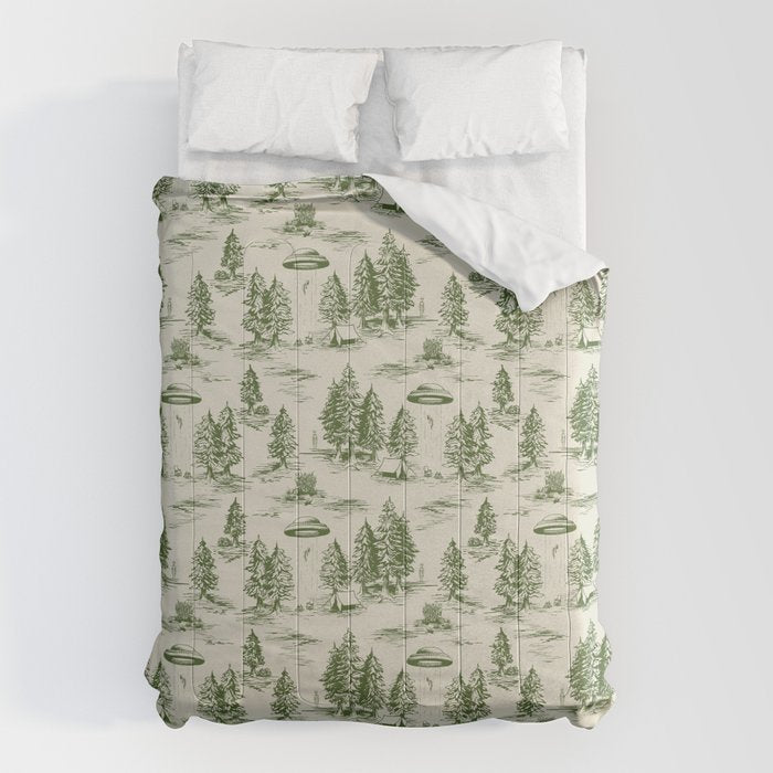 Green Alien Abduction Toile De Jouy Pattern Comforter