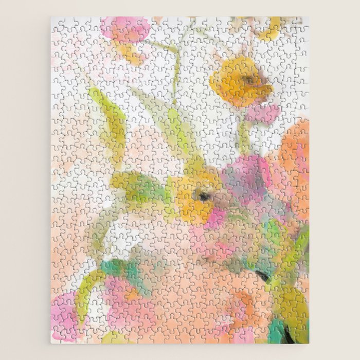 Pink Spring Summer Floral Abstract Jigsaw Puzzle