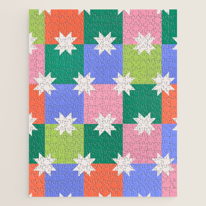 Checkered Holiday Pattern With Stars Jigsaw Puzzle
