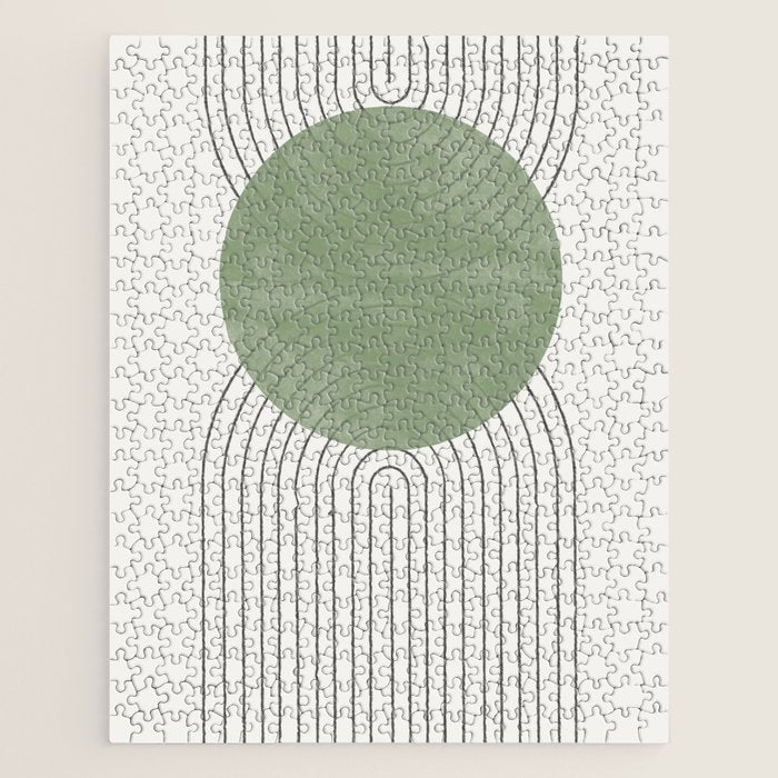 Mid Century Green Moon Shape  Jigsaw Puzzle