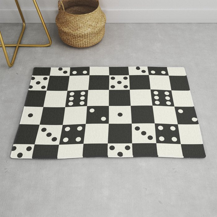 Checkered Dice Pattern (Creamy Milk & Dark Charcoal Color Palette) Rug