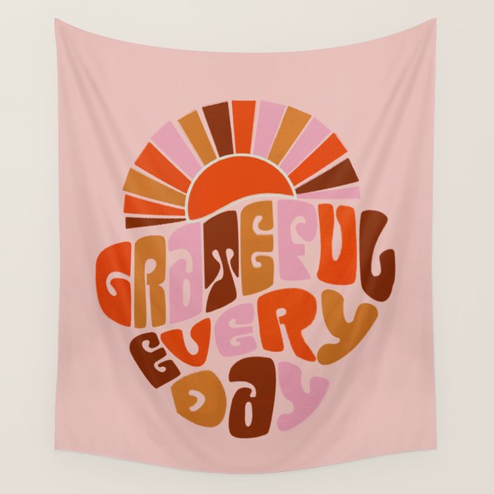 Grateful Everyday - 70s Hippie Style  Wall Tapestry