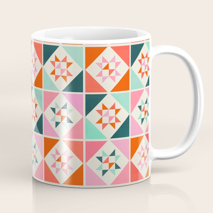 Festive Quilt Pattern In Pink, Red And Green Coffee Mug