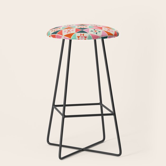 Festive Quilt Pattern In Pink, Red And Green Stool