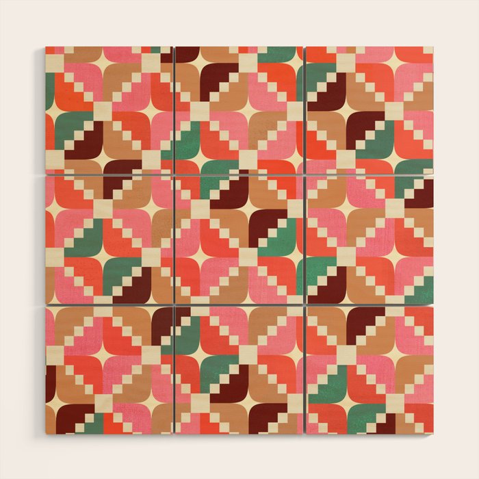 Winter Retro Quilt Pattern Wood Wall Art