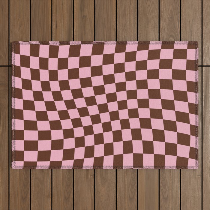 Retro Brown And Pink Checkerboard Outdoor Rug