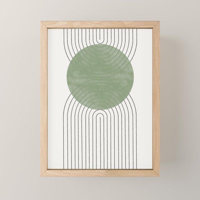 Mid Century Green Moon Shape  Mini Art Print