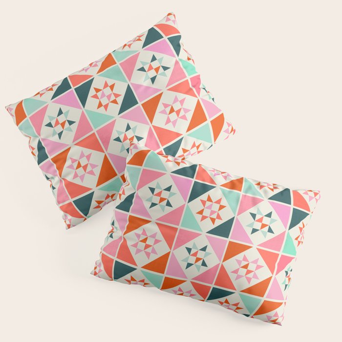 Festive Quilt Pattern In Pink, Red And Green Pillow Sham