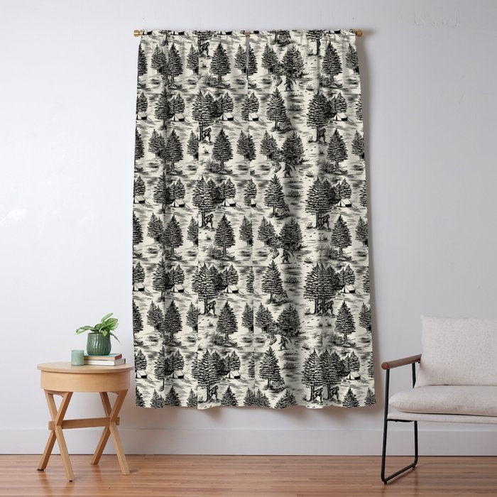 Bigfoot / Sasquatch Toile De Jouy In Black Window Curtain