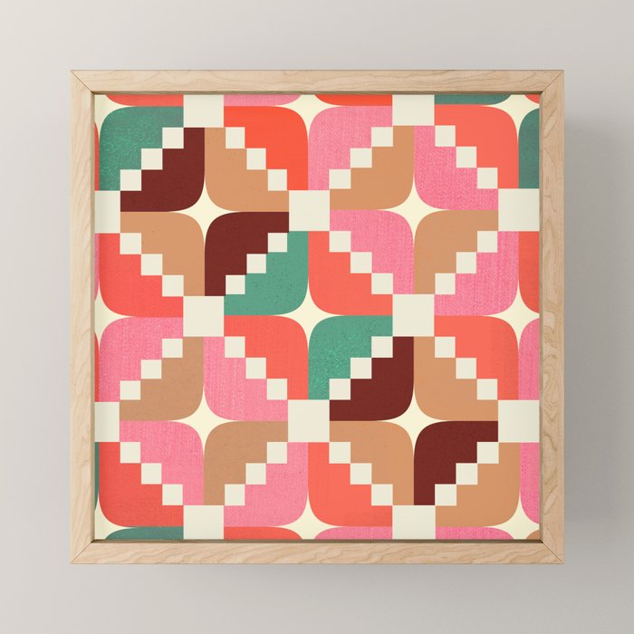 Winter Retro Quilt Pattern Mini Art Print