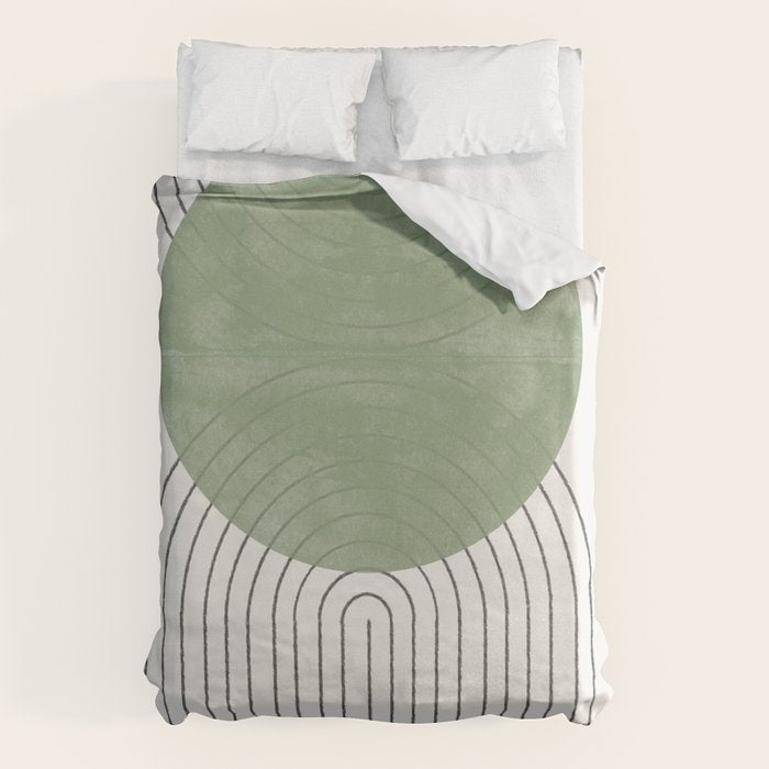 Mid Century Green Moon Shape  Duvet Cover