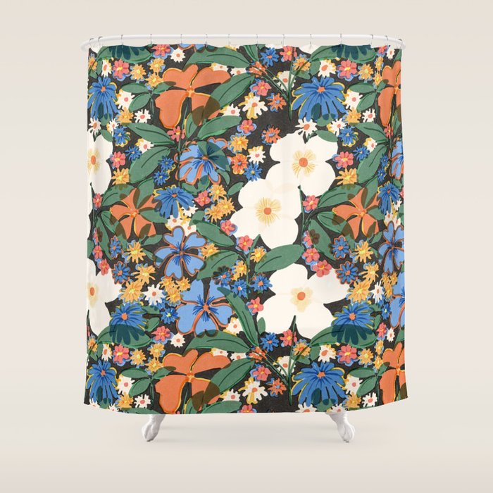 Grandma'S Garden Dark Background Shower Curtain